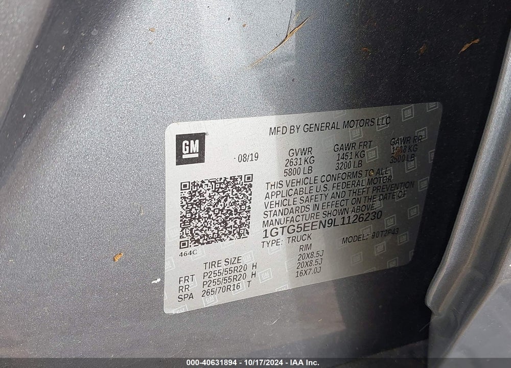 2020 GMC CANYON 2WD  SHORT BOX DENALI VIN: 1GTG5EEN9L1126230