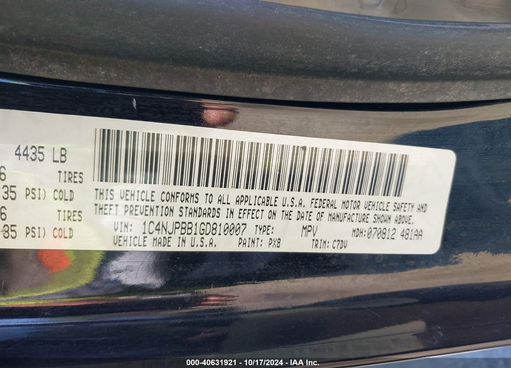 2016 JEEP PATRIOT SPORT VIN: 1C4NJPBB1GD810007