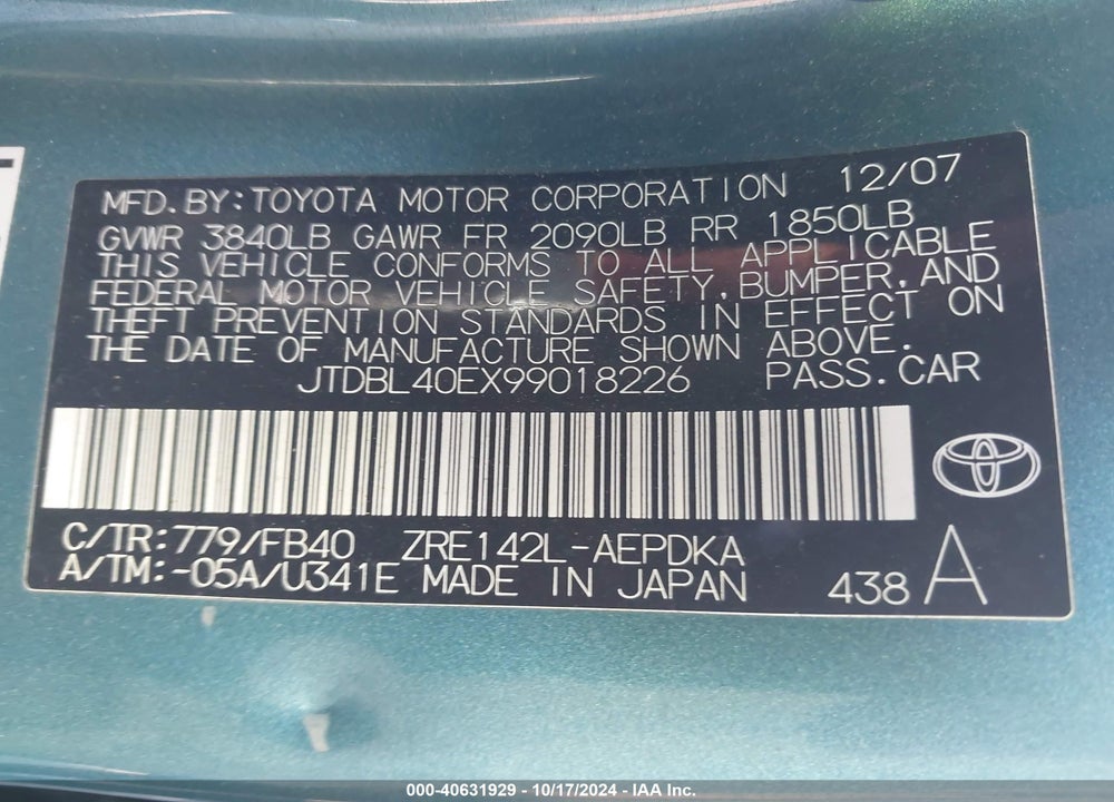 2009 TOYOTA COROLLA LE VIN: JTDBL40EX99018226