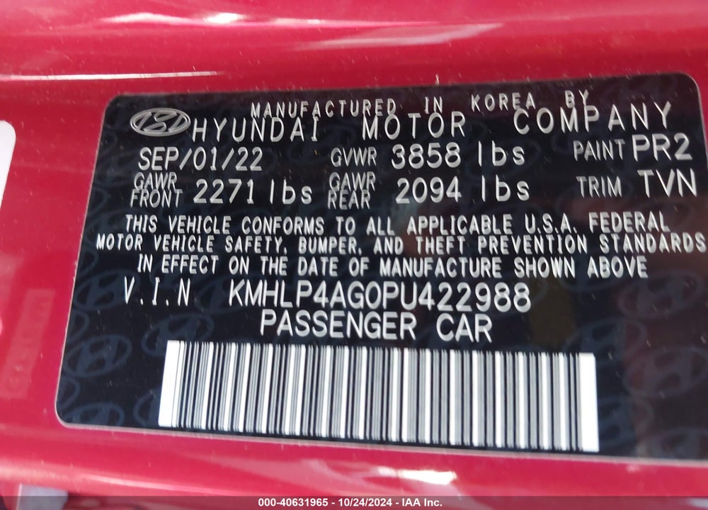 2023 HYUNDAI ELANTRA LIMITED VIN: KMHLP4AG0PU422988