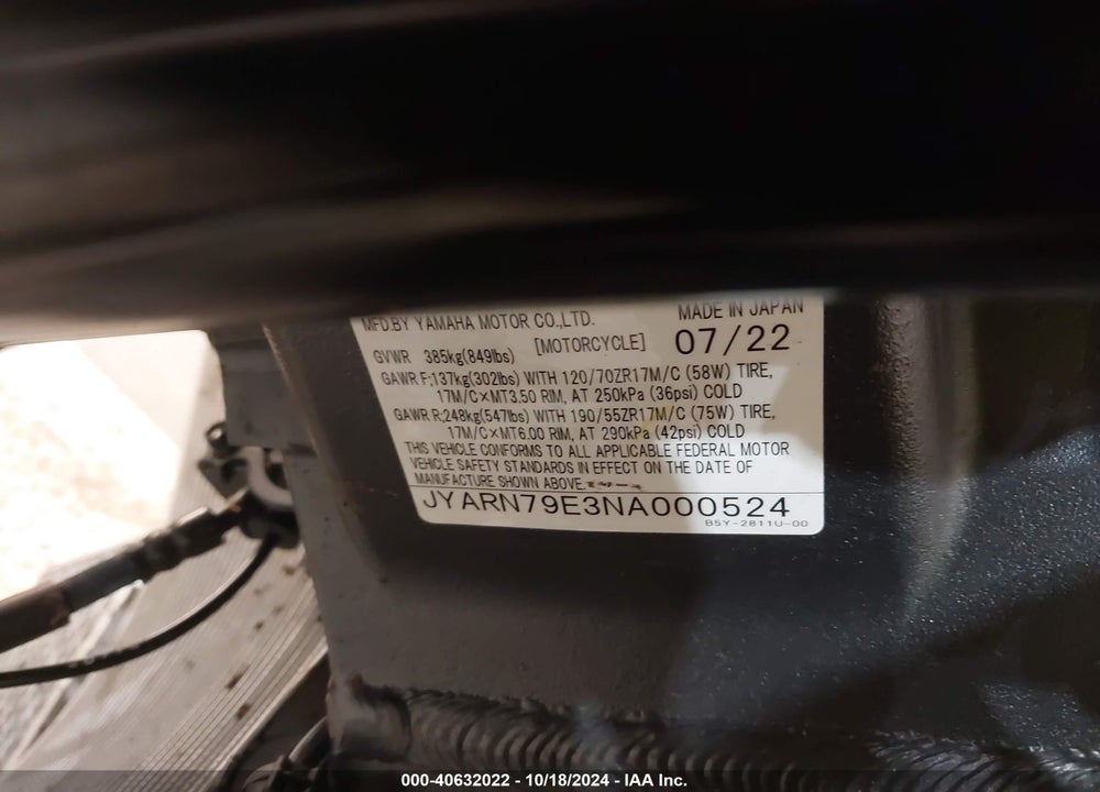 2022 YAMAHA MTN1000 VIN: JYARN79E3NA000524