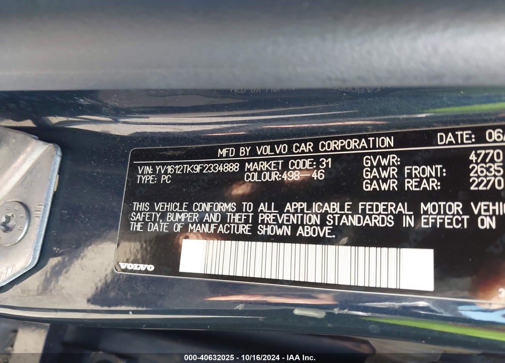 2015 VOLVO S60 T5 PREMIER VIN: YV1612TK9F2334888