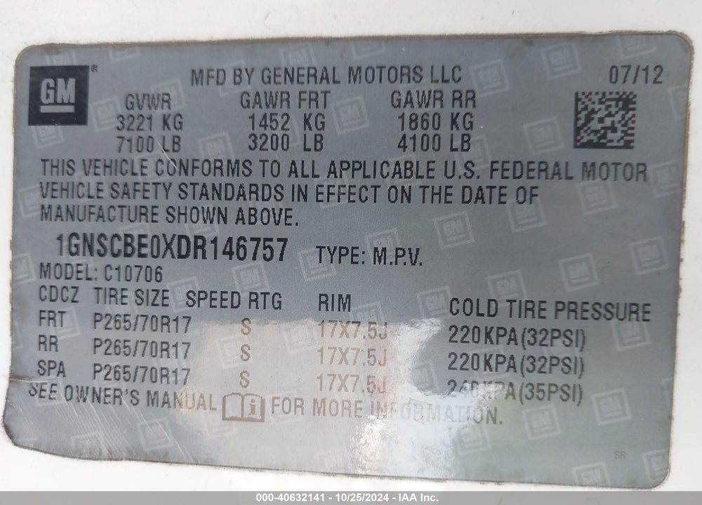 2013 CHEVROLET TAHOE LT VIN: 1GNSCBE0XDR146757