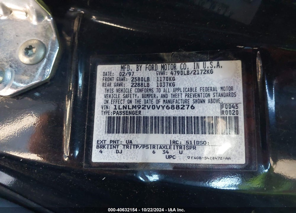 1997 LINCOLN MARK VIII LSC VIN: 1LNLM92V0VY688276