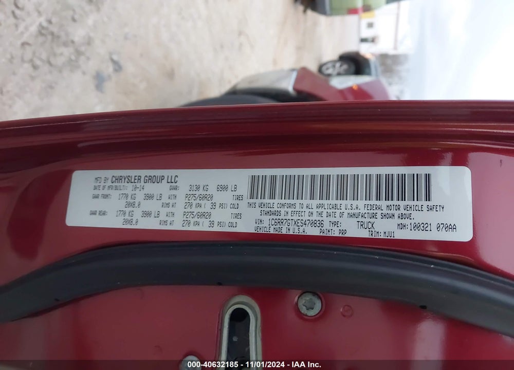 2014 RAM 1500 VIN: 1C6RR7GTXES470836