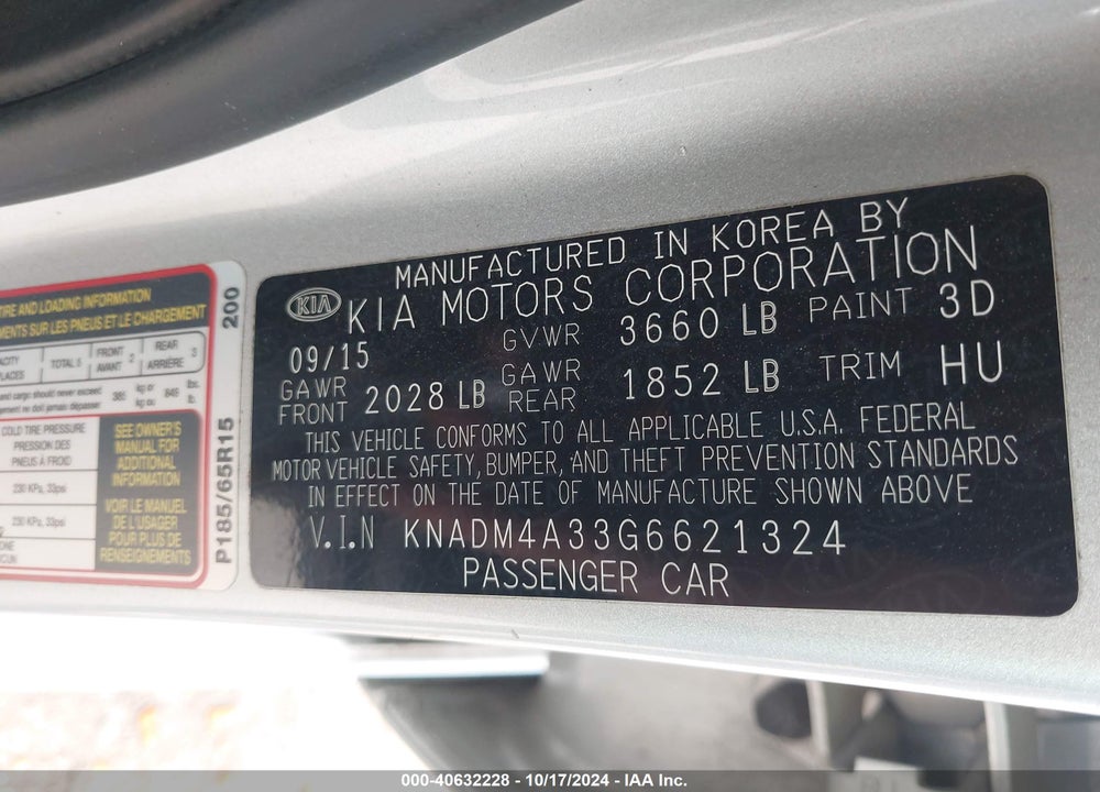 2016 KIA RIO LX VIN: KNADM4A33G6621324