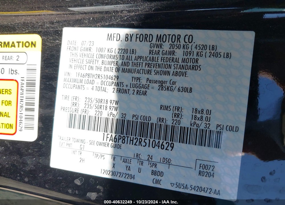 2024 FORD MUSTANG VIN: 1FA6P8TH2R5104629