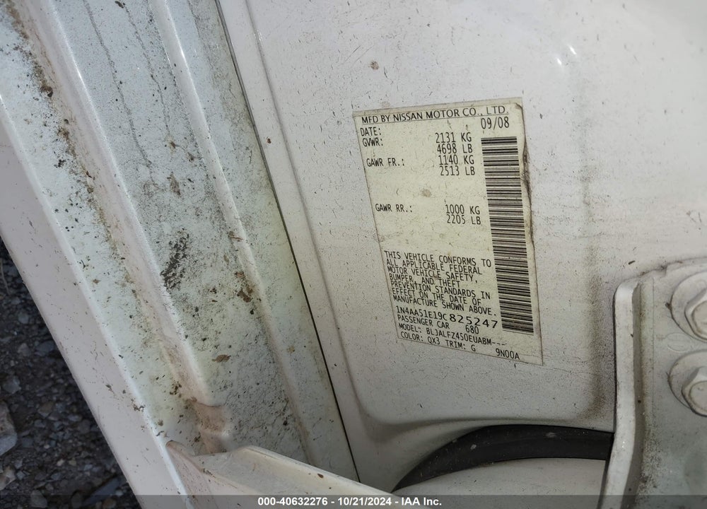 2009 NISSAN MAXIMA 3.5 SV VIN: 1N4AA51E19C825247