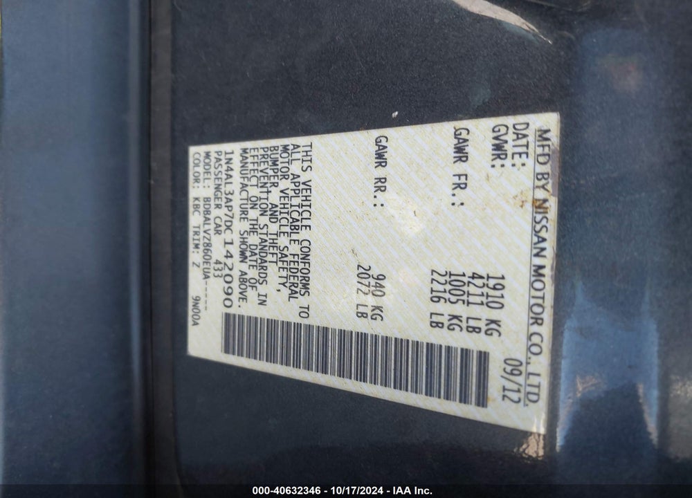 2013 NISSAN ALTIMA 2.5 SL VIN: 1N4AL3AP7DC142090