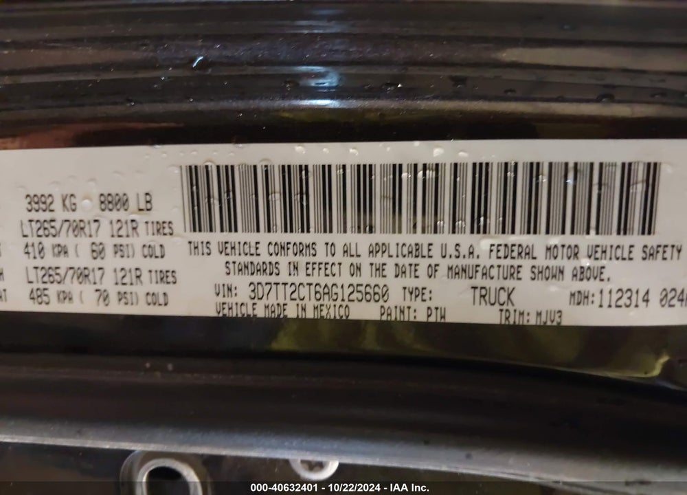 2010 DODGE RAM 2500 SLT VIN: 3D7TT2CT6AG125660