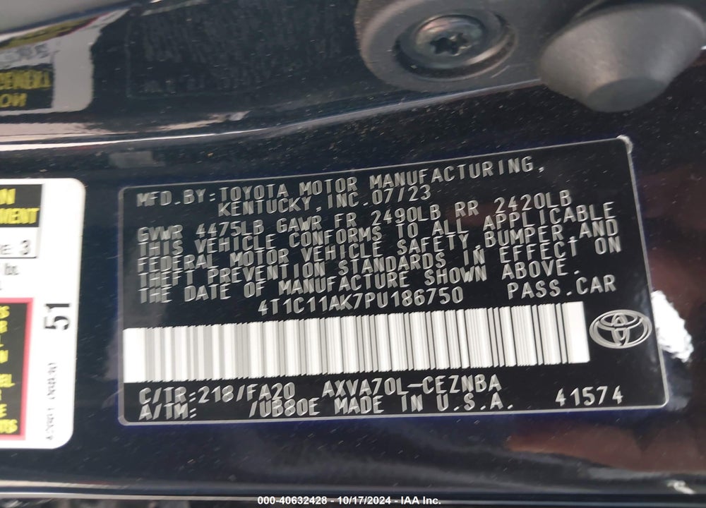 2023 TOYOTA CAMRY LE VIN: 4T1C11AK7PU186750
