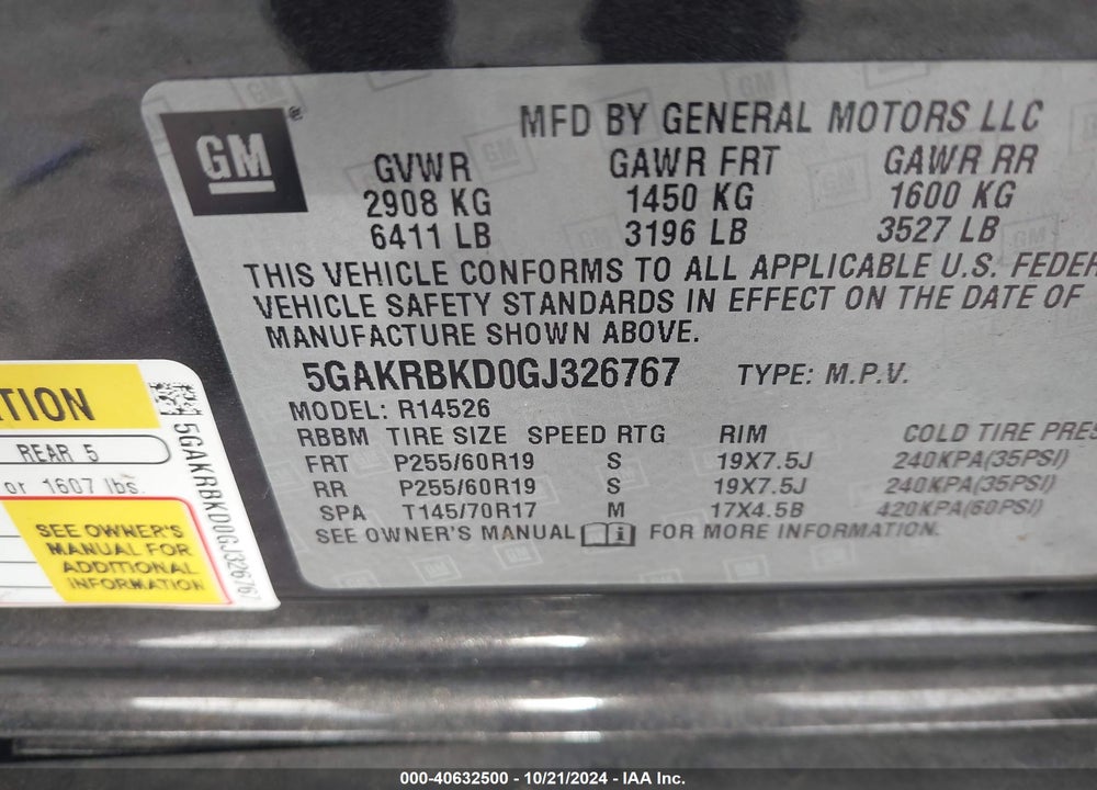 2016 BUICK ENCLAVE LEATHER VIN: 5GAKRBKD0GJ326767