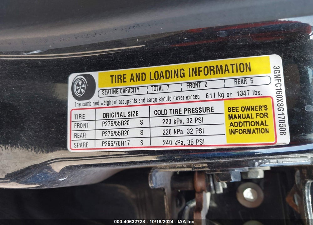 2008 CHEVROLET SUBURBAN 1500 LTZ VIN: 3GNFC160X8G170508