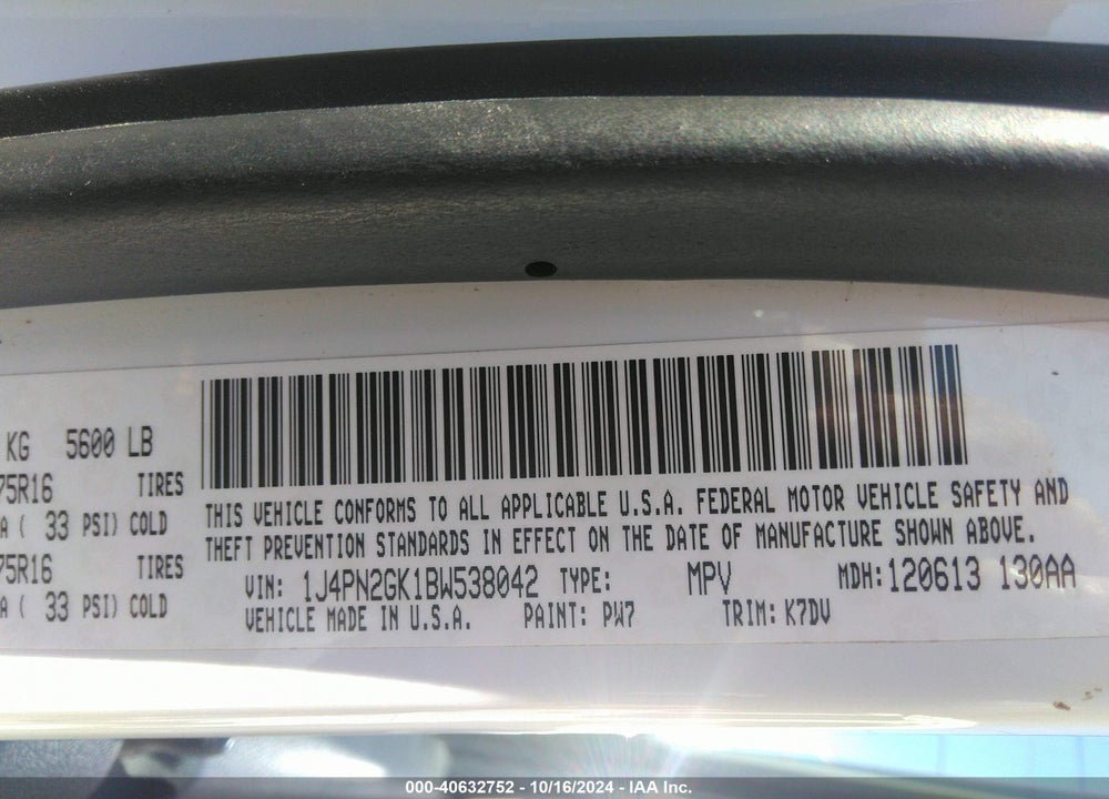 2011 JEEP LIBERTY SPORT VIN: 1J4PN2GK1BW538042