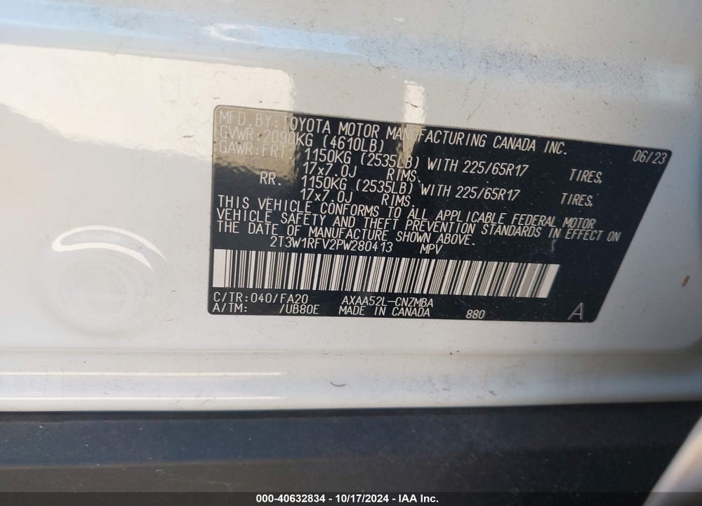 2023 TOYOTA RAV4 XLE VIN: 2T3W1RFV2PW280413