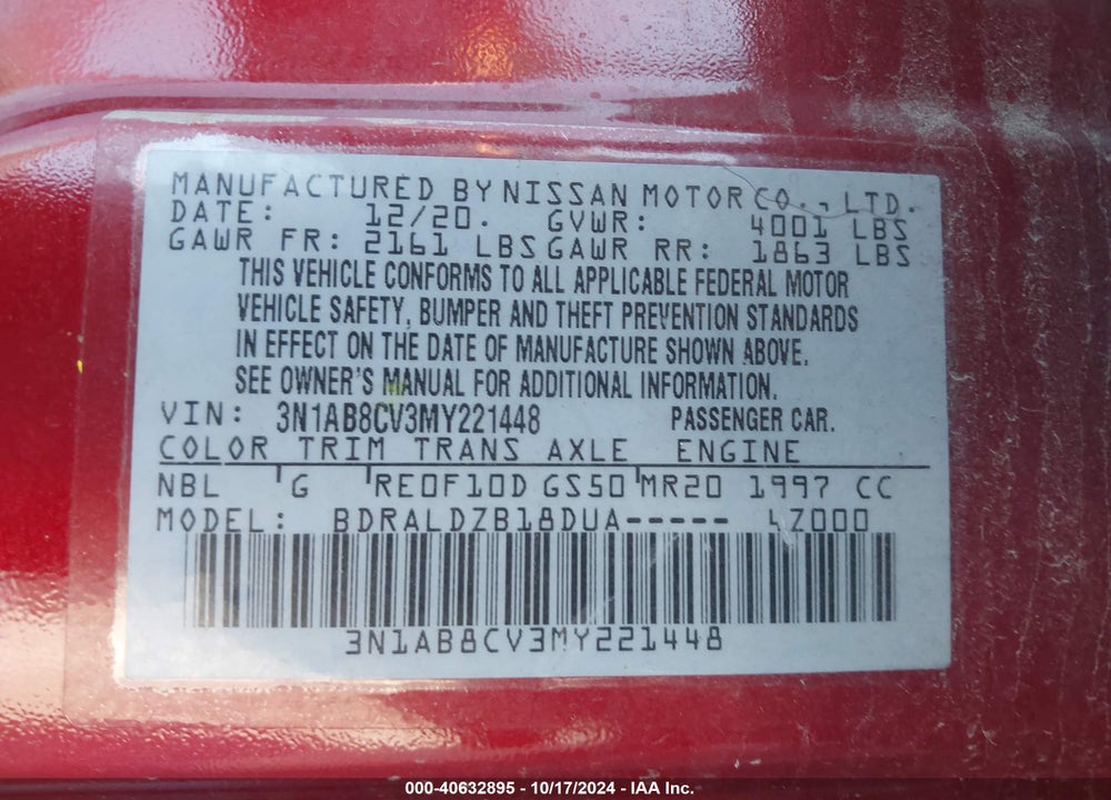 2021 NISSAN SENTRA SV XTRONIC CVT VIN: 3N1AB8CV3MY221448