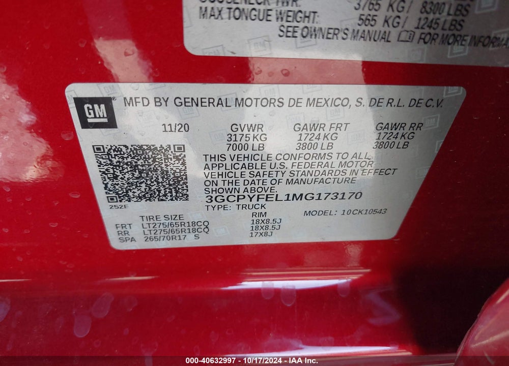 2021 CHEVROLET SILVERADO 1500 4WD SHORT BED LT TRAIL BOSS VIN: 3GCPYFEL1MG173170