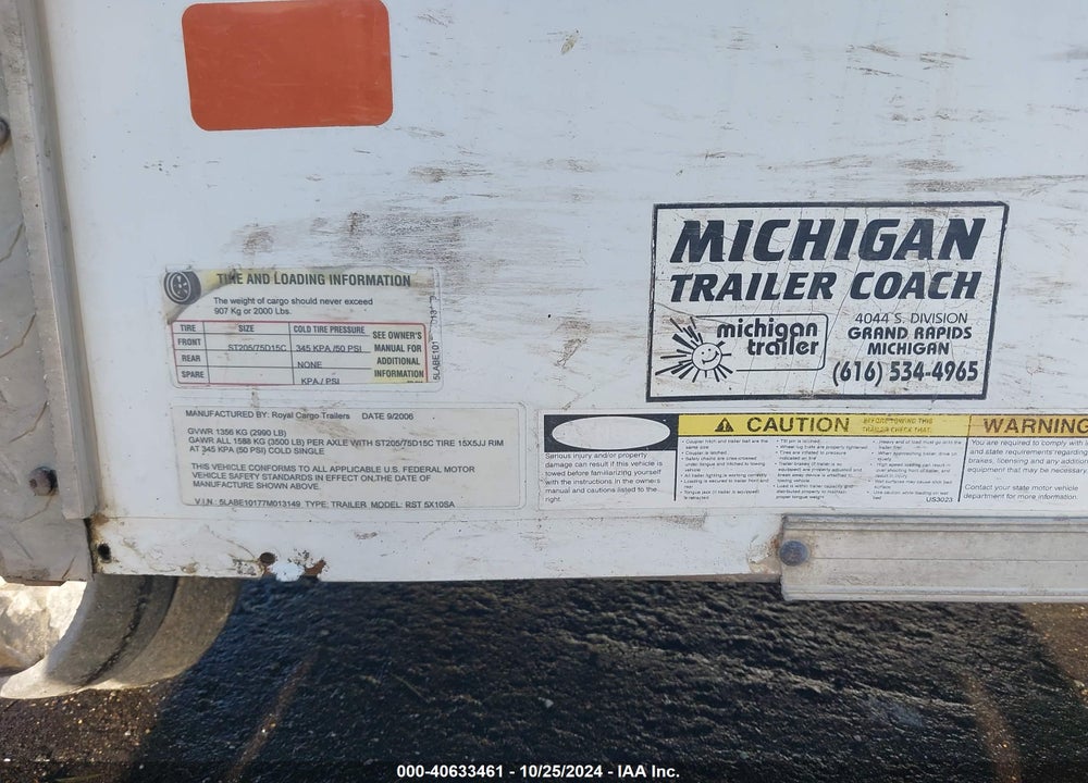 2007 ROYAL CARGO ENCLOSED TRAILER VIN: 5LABE10177M013149