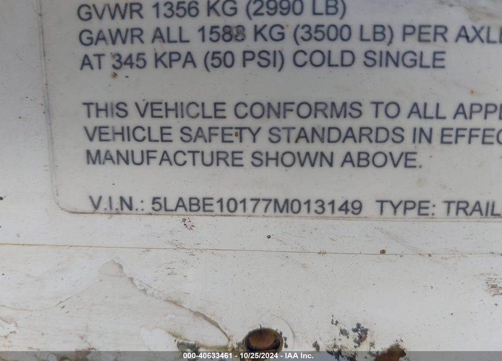 2007 ROYAL CARGO ENCLOSED TRAILER VIN: 5LABE10177M013149