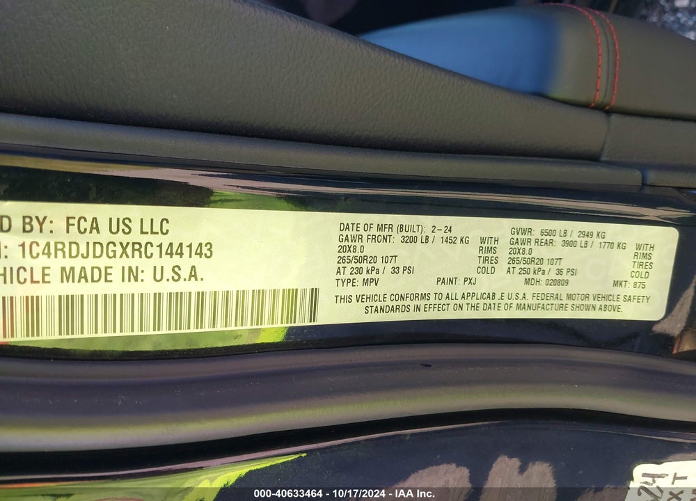 2024 DODGE DURANGO GT PLUS AWD VIN: 1C4RDJDGXRC144143