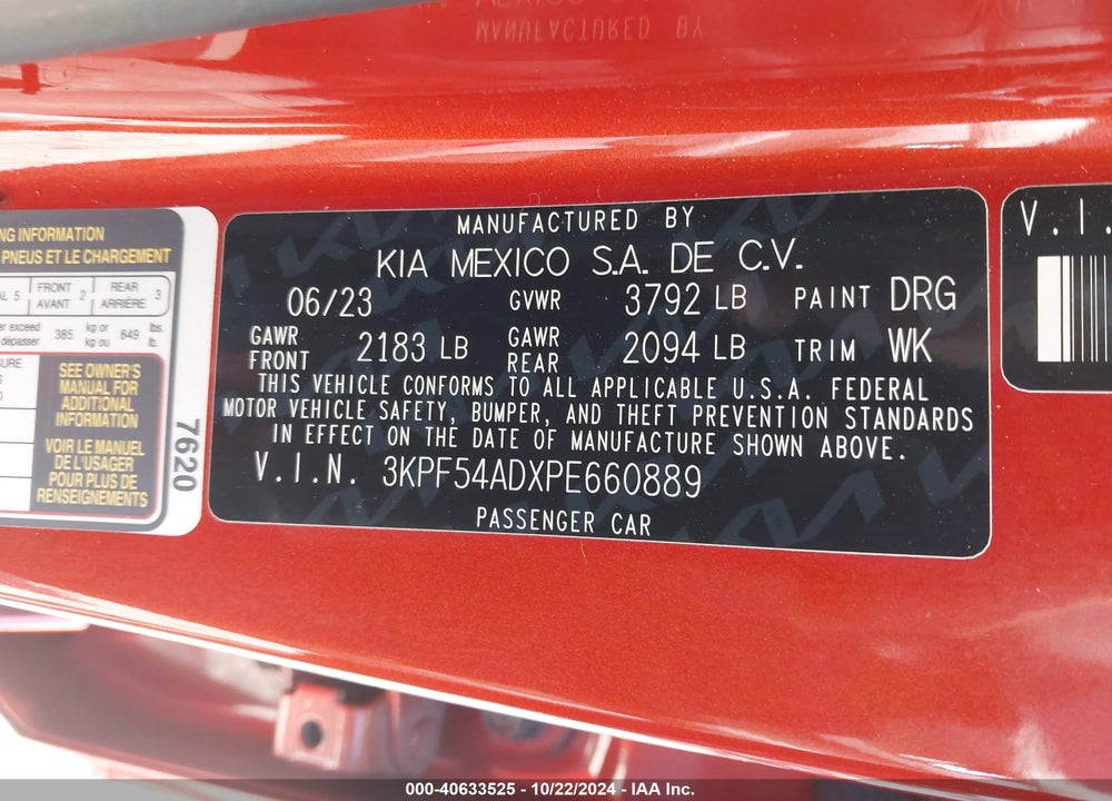 2023 KIA FORTE GT LINE VIN: 3KPF54ADXPE660889