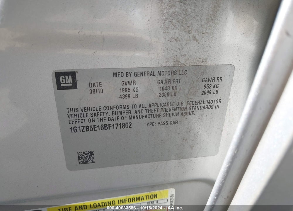 2011 CHEVROLET MALIBU LS VIN: 1G1ZB5E16BF171862