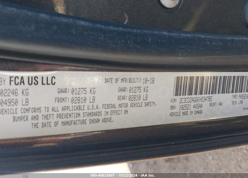 2019 DODGE CHALLENGER SXT VIN: 2C3CDZAG6KH534785