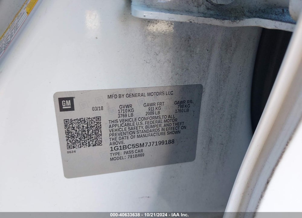 2018 CHEVROLET CRUZE LS AUTO VIN: 1G1BC5SM7J7199188