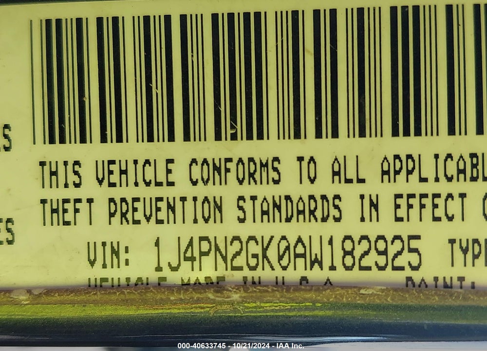 2010 JEEP LIBERTY SPORT VIN: 1J4PN2GK0AW182925