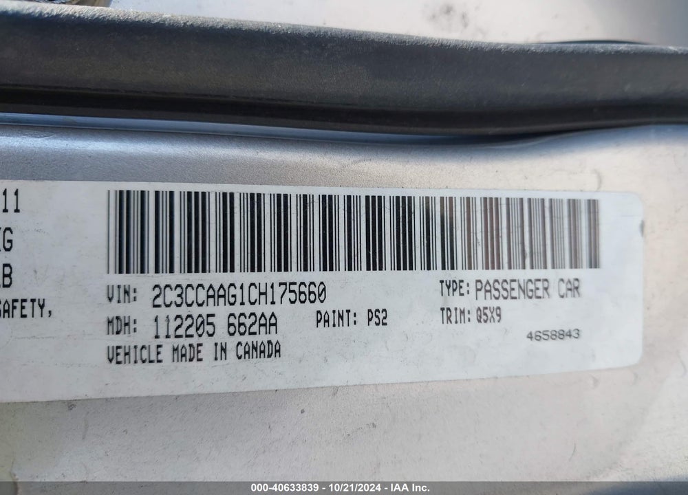 2012 CHRYSLER 300 VIN: 2C3CCAAG1CH175660