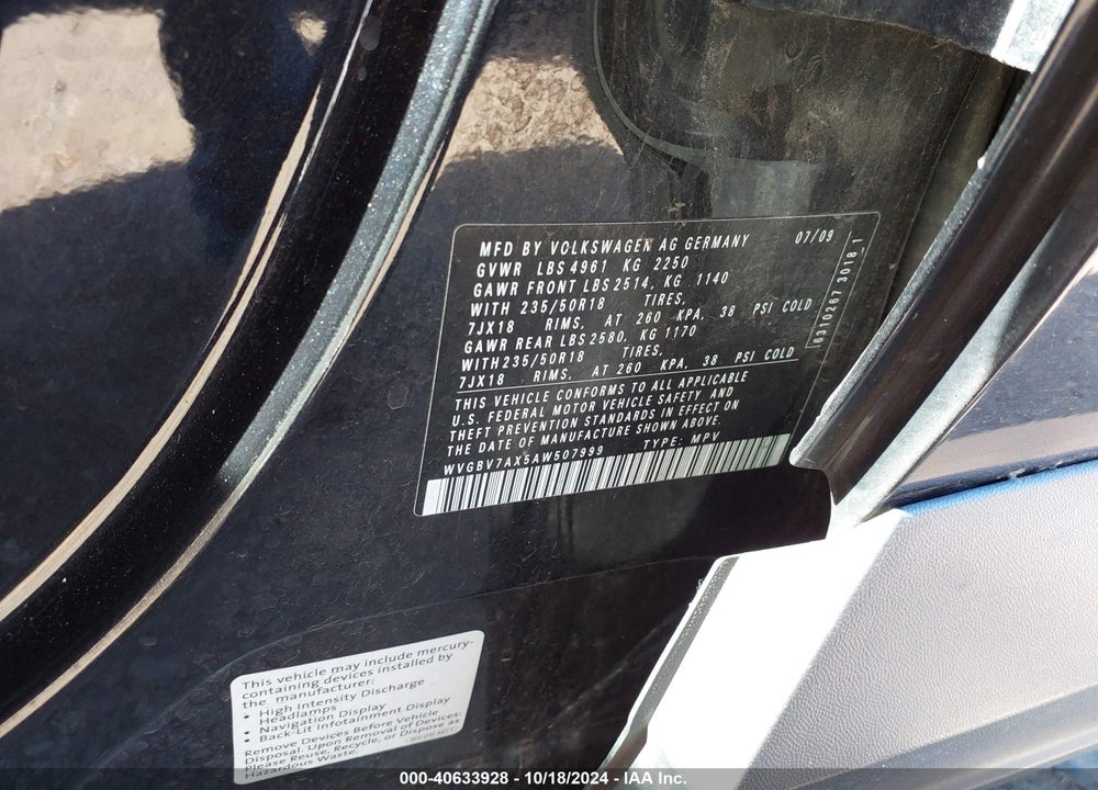 2010 VOLKSWAGEN TIGUAN SE VIN: WVGBV7AX5AW507999