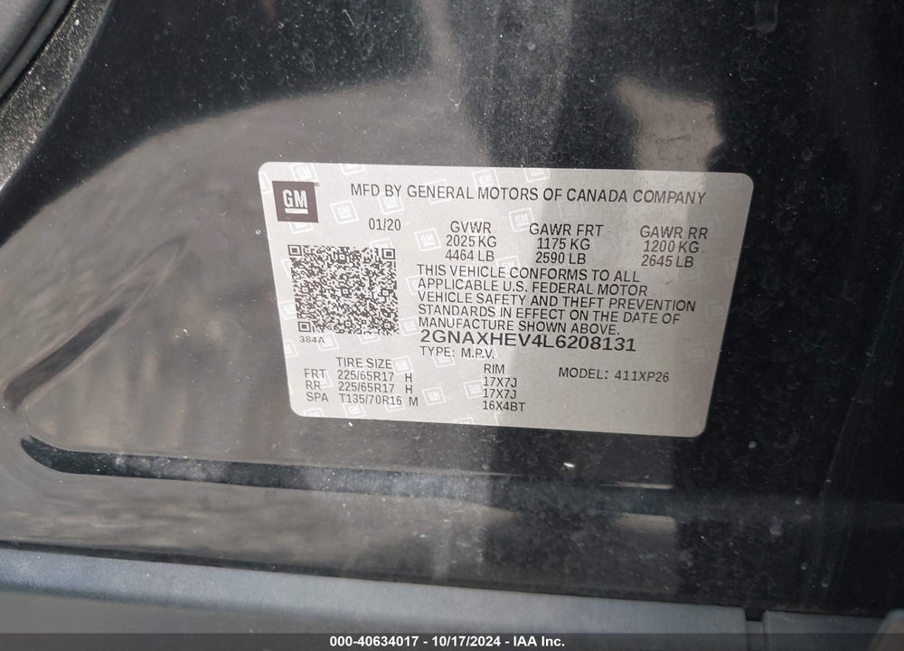 2020 CHEVROLET EQUINOX FWD LS VIN: 2GNAXHEV4L6208131