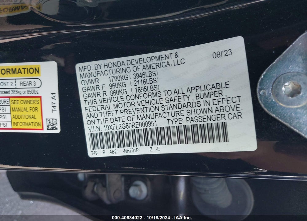 2024 HONDA CIVIC SPORT VIN: 19XFL2G80RE000951