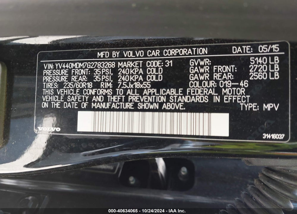 2016 VOLVO XC60 T5 DRIVE-E PLATINUM VIN: YV440MDM7G2783268