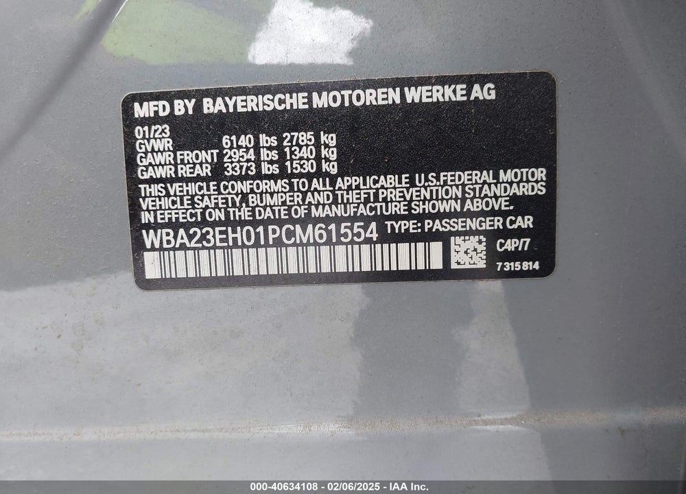 2023 BMW 740 I VIN: WBA23EH01PCM61554