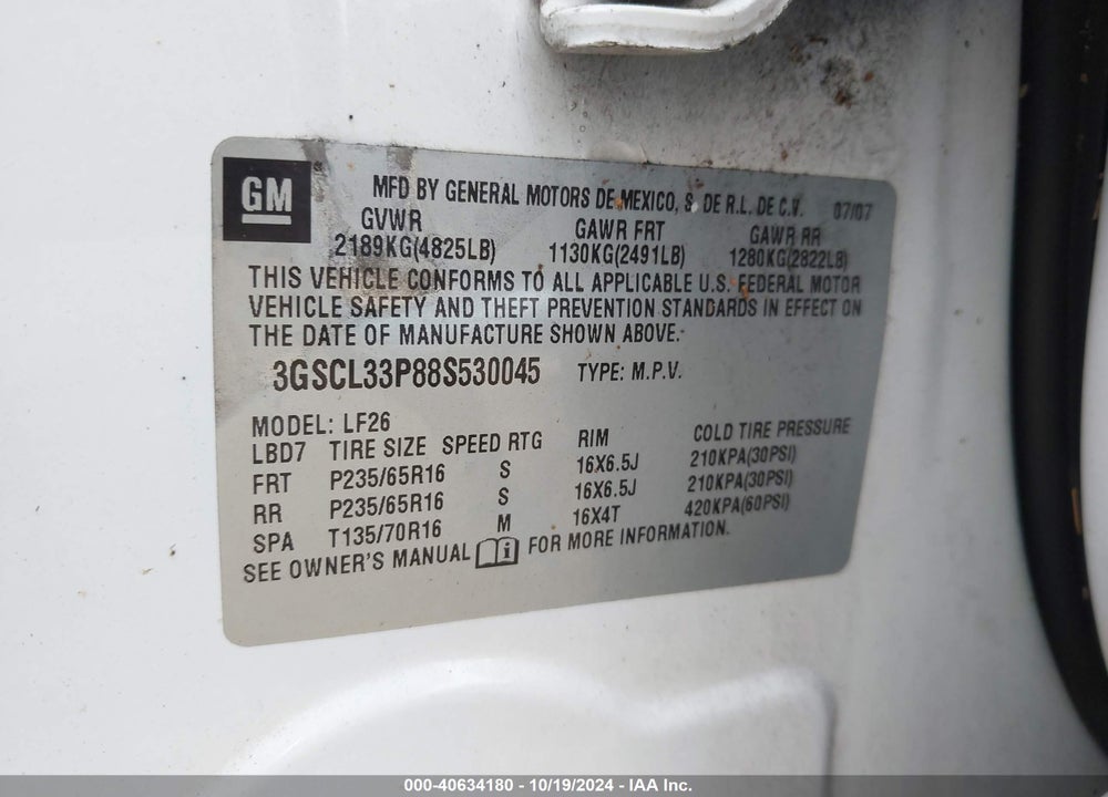 2008 SATURN VUE 4-CYL XE VIN: 3GSCL33P88S530045