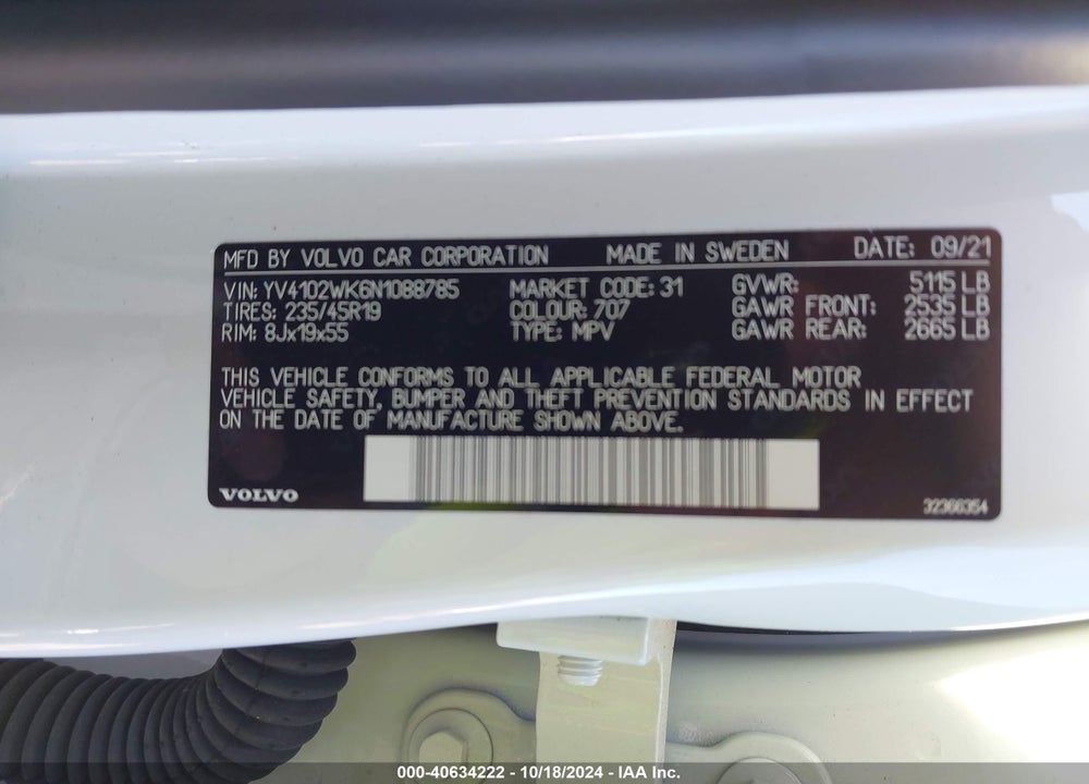 2022 VOLVO V60 CROSS COUNTRY T5 VIN: YV4102WK6N1088785