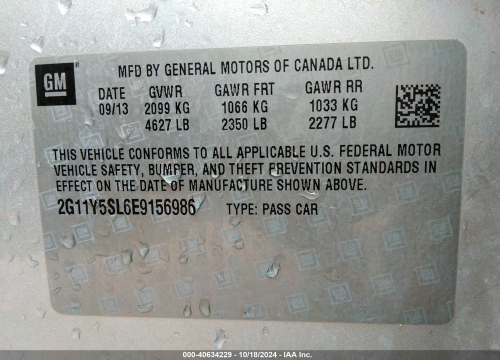 2014 CHEVROLET IMPALA 1LS VIN: 2G11Y5SL6E9156986