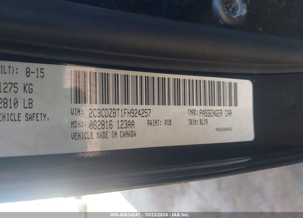 2015 DODGE CHALLENGER R/T PLUS VIN: 2C3CDZBT1FH924257