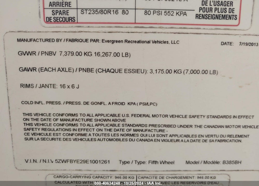 2014 BAY HAULER OTHER VIN: 5ZWFBYE29E1001261