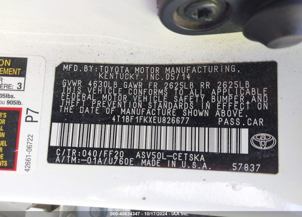 2014 TOYOTA CAMRY SE VIN: 4T1BF1FKXEU826677
