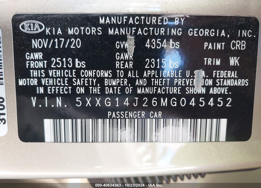 2021 KIA K5 LXS VIN: 5XXG14J26MG045452
