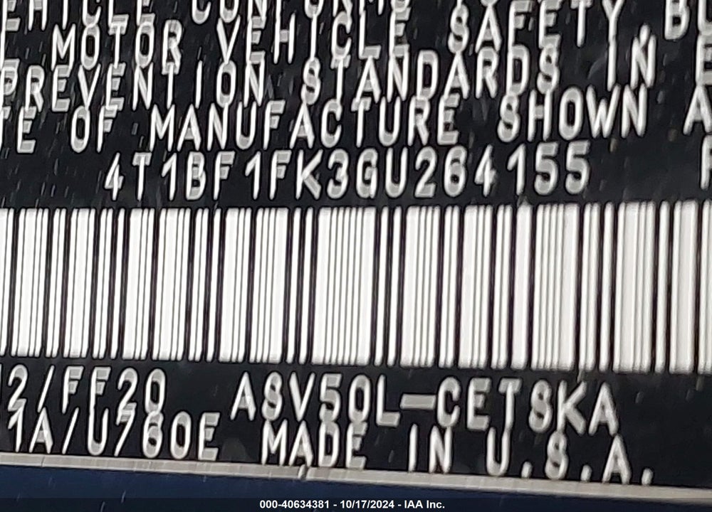 2016 TOYOTA CAMRY SE VIN: 4T1BF1FK3GU264155