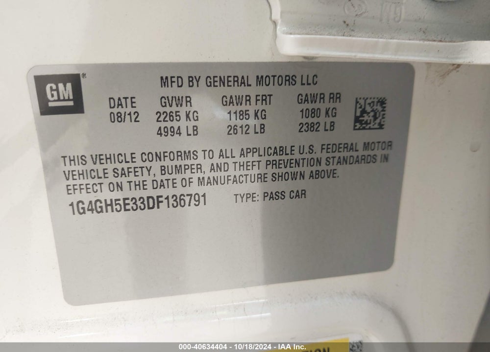 2013 BUICK LACROSSE PREMIUM 2 GROUP VIN: 1G4GH5E33DF136791