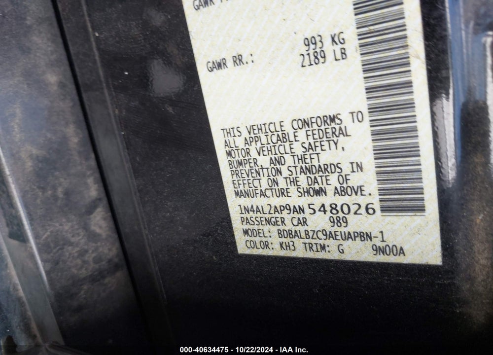2010 NISSAN ALTIMA 2.5 S VIN: 1N4AL2AP9AN548026