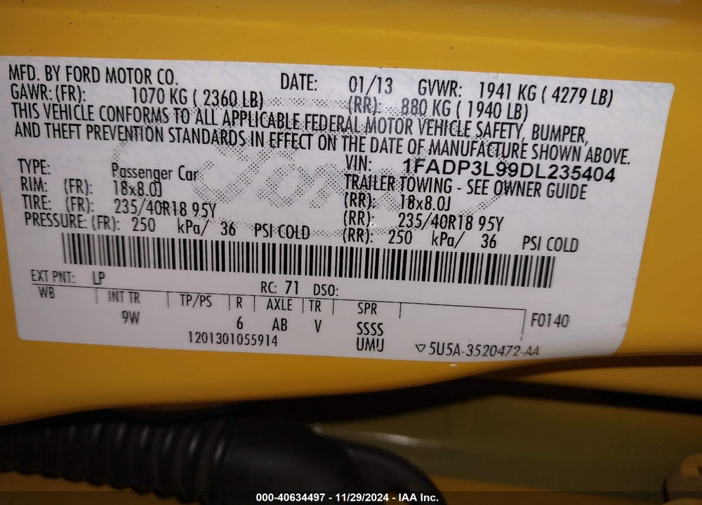 2013 FORD FOCUS ST VIN: 1FADP3L99DL235404