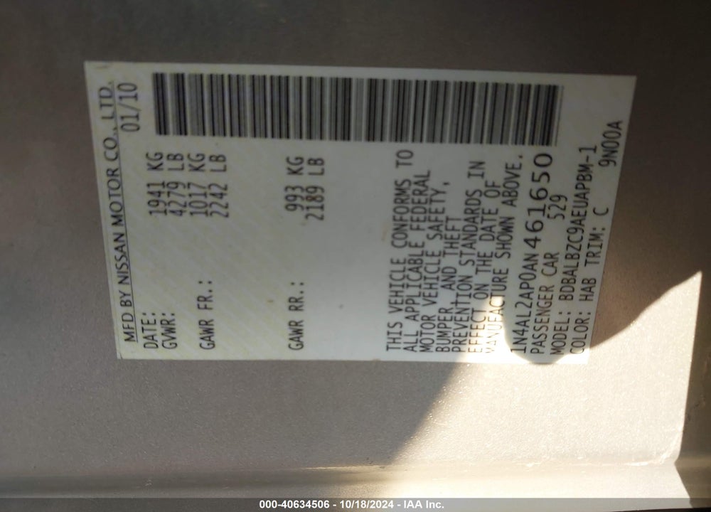 2010 NISSAN ALTIMA 2.5 S VIN: 1N4AL2AP0AN461650