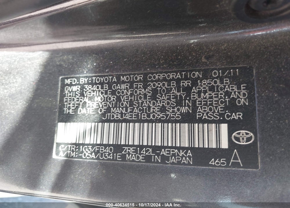 2011 TOYOTA COROLLA LE VIN: JTDBU4EE1BJ095755
