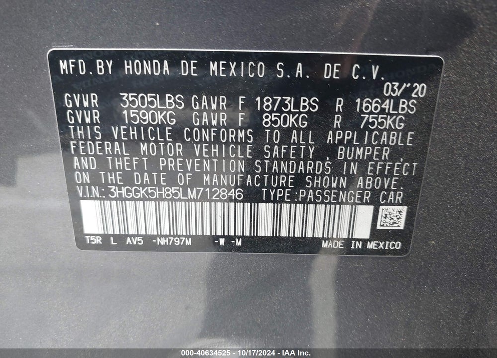 2020 HONDA FIT EX VIN: 3HGGK5H85LM712846