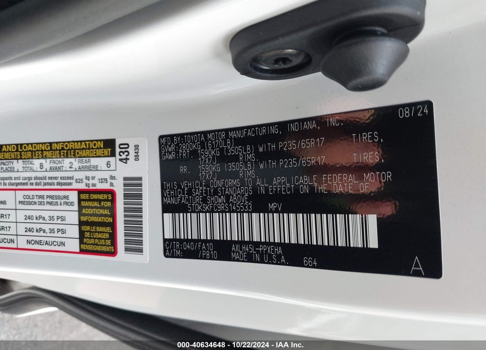 2024 TOYOTA SIENNA LE VIN: 5TDKSKFC9RS145533
